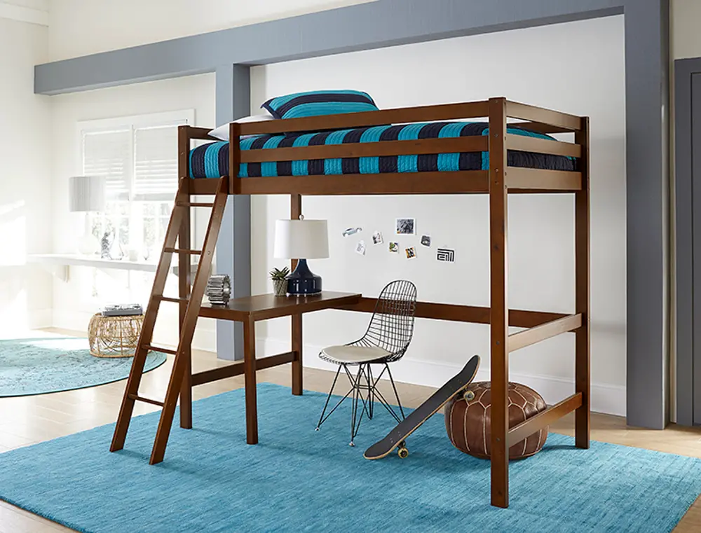 Classic Contemporary Walnut Twin Loft Bed - Caspian-1