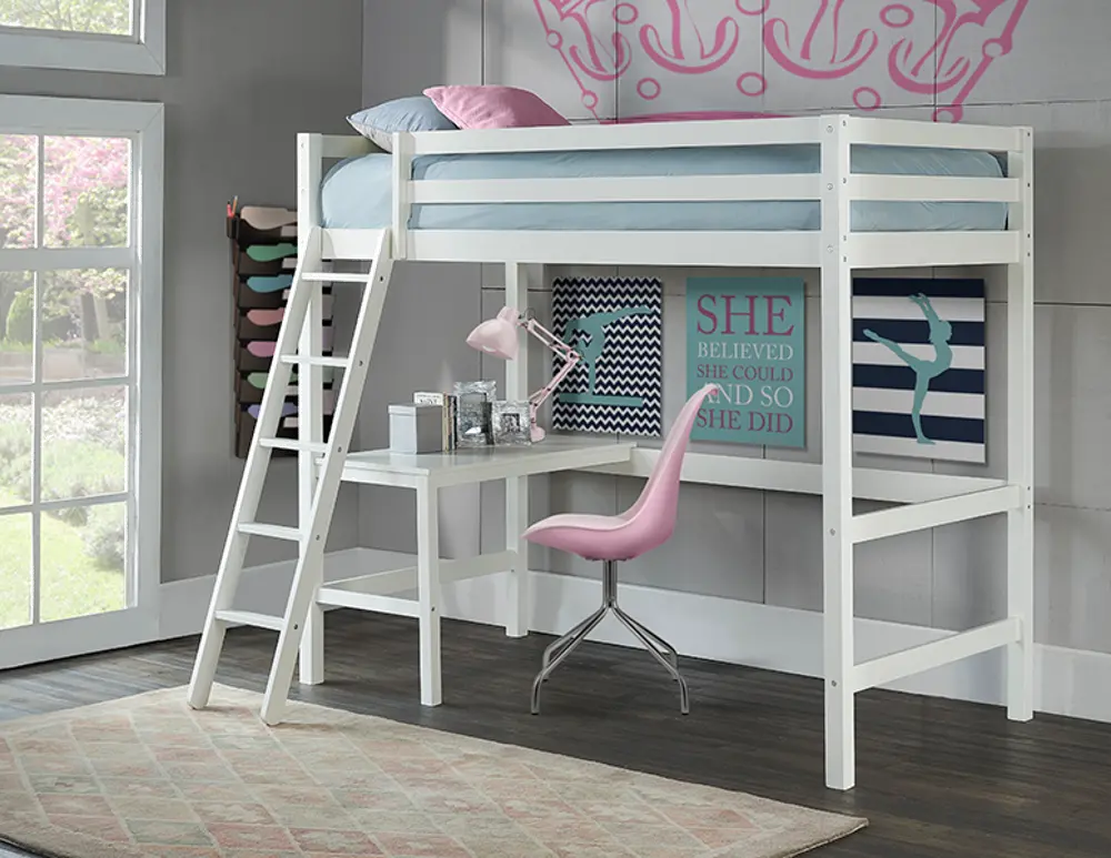 Classic Contemporary White Twin Loft Bed - Caspian-1