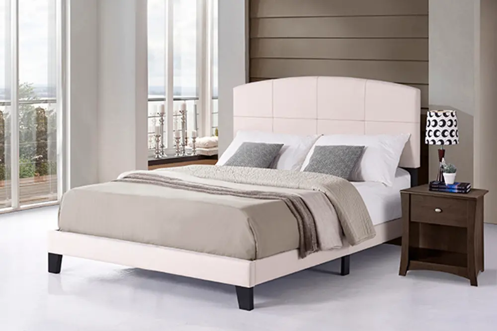 Contemporary Ecru Linen Full Upholstered Bed - Southport-1