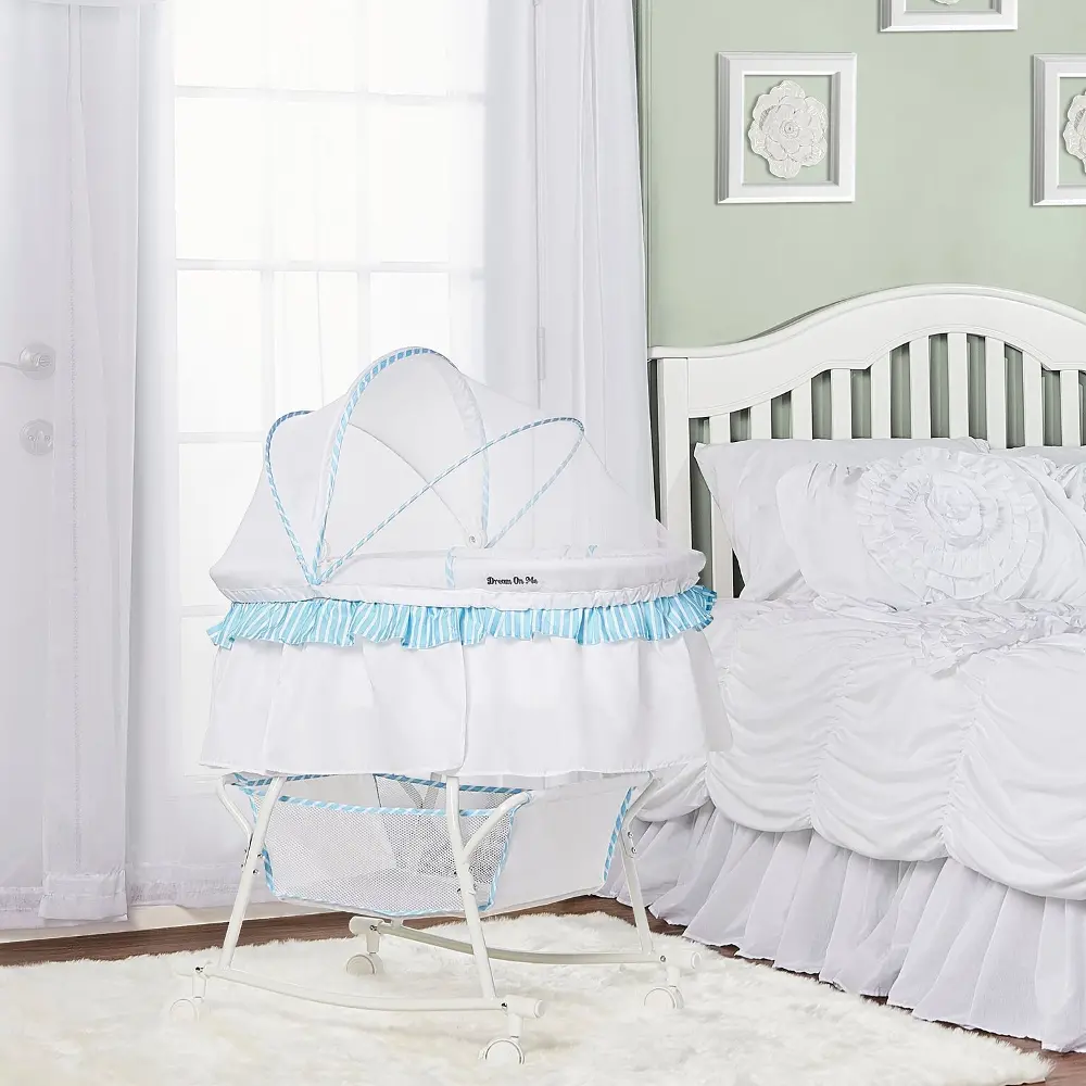 Blue and White Portable 2-in-1 Bassinet and Cradle - Lacy -1