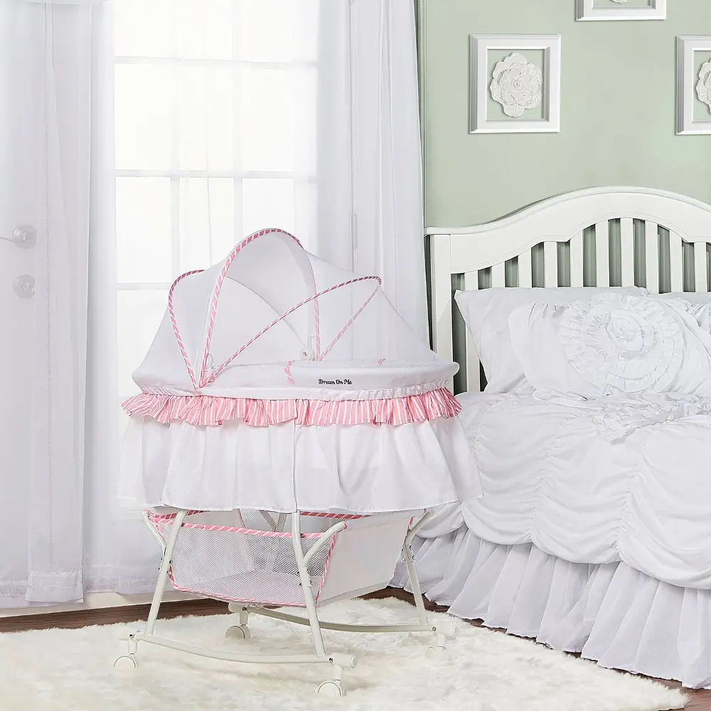 Pink and White Portable 2-in-1 Bassinet and Cradle - Lacy-1