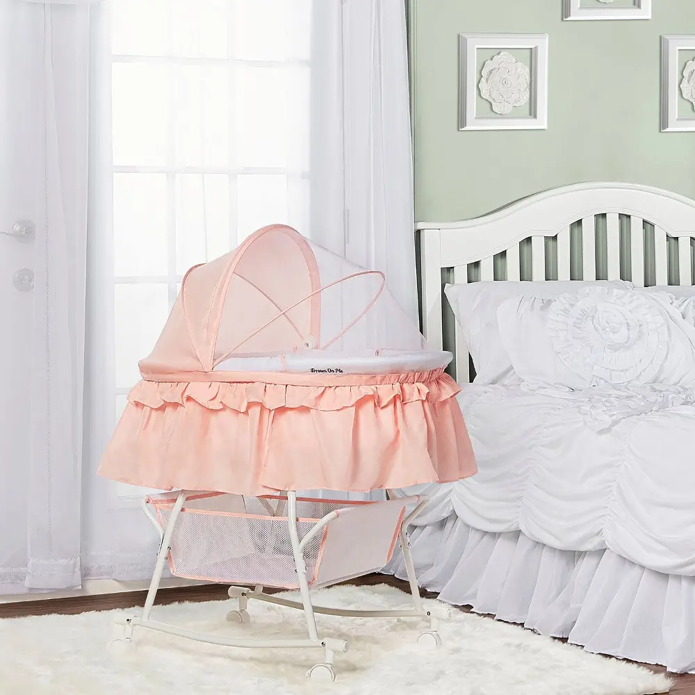 Rose Pink Portable 2-in-1 Bassinet and Cradle - Lacy-1