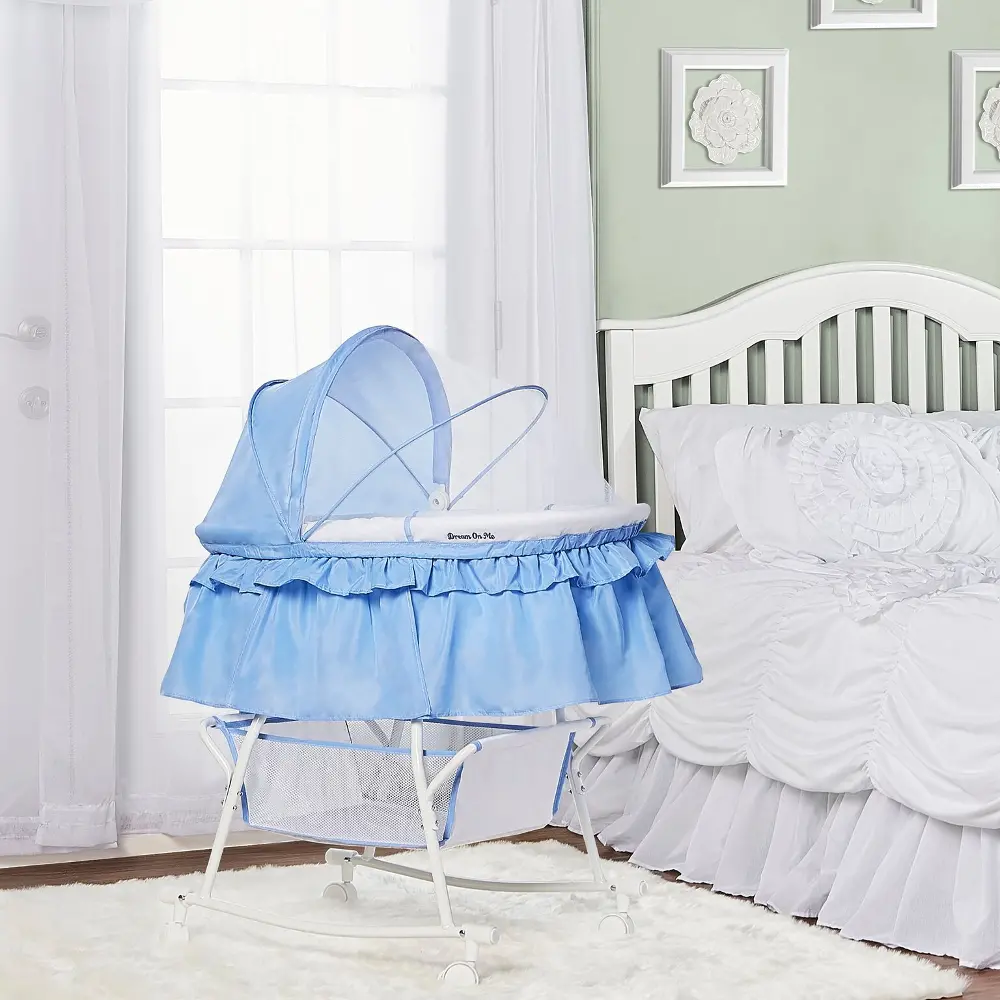 Serenity Blue Portable 2-in-1 Bassinet and Cradle - Lacy-1