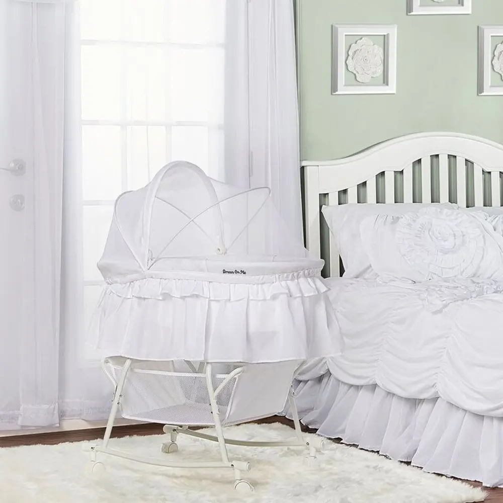 White Portable 2-in-1 Bassinet and Cradle - Lacy-1