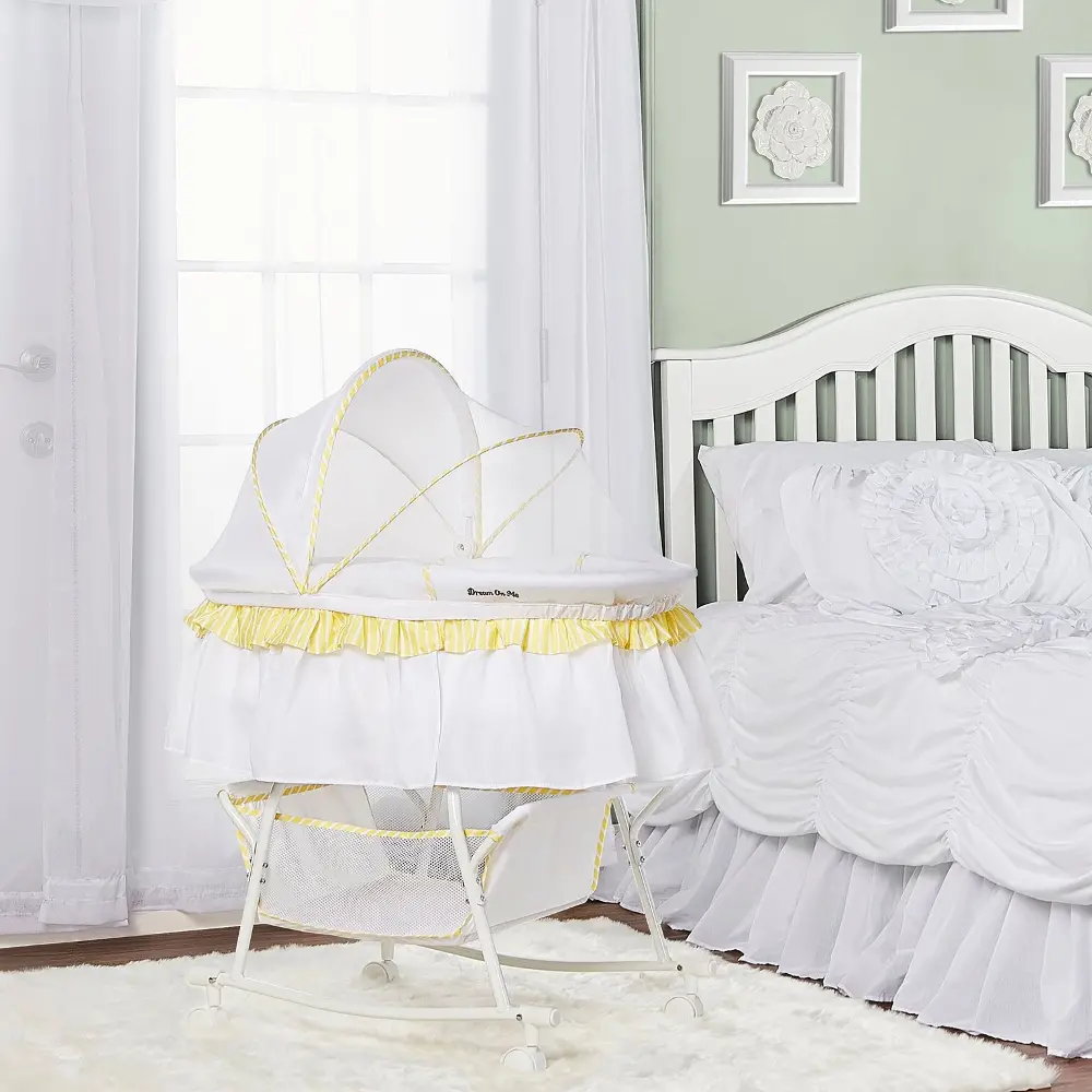 Yellow and White Portable 2-in-1 Bassinet and Cradle - Lacy-1