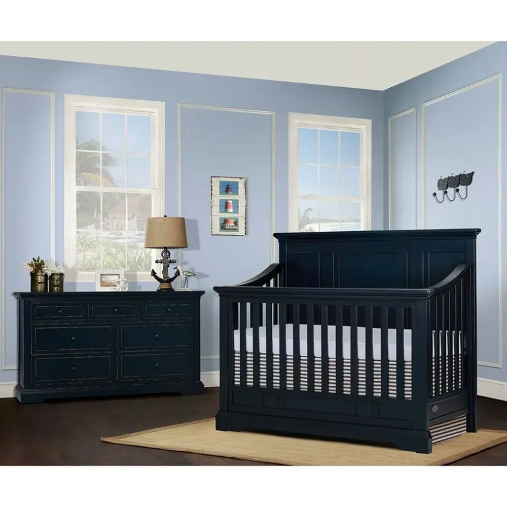 842-DN Distressed Navy Blue 5-in-1 Convertible Crib - Parker-1