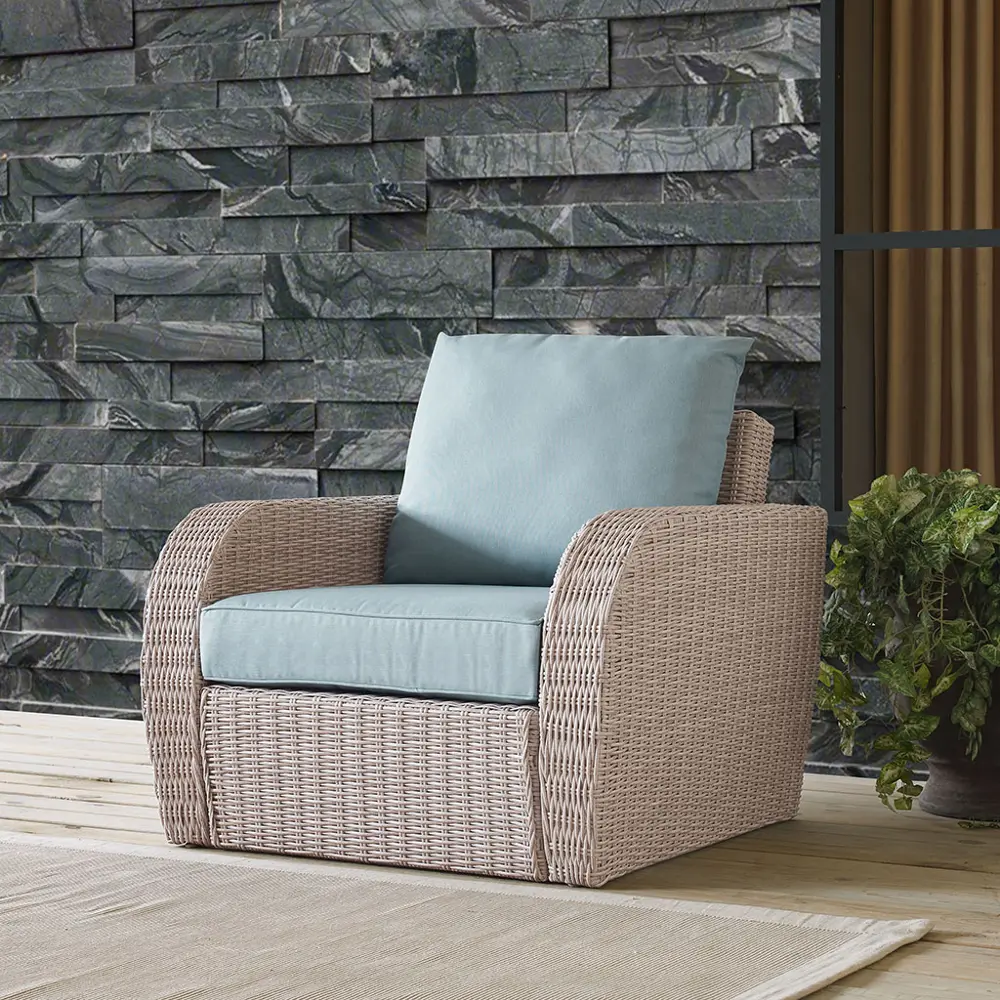 KO70141WH-MI Outdoor Wicker Arm Chair with Mist Gray Cushions - St Augustine-1