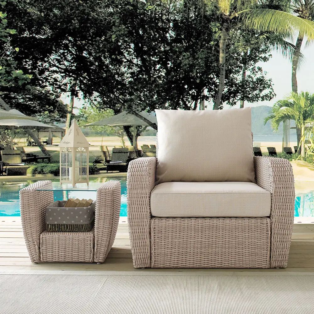 KO70141WH-OL Outdoor Wicker Arm Chair with Oatmeal Cushions - St Augustine-1