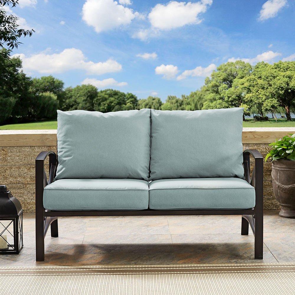 Kaplan Blue Mist and Bronze Patio Loveseat