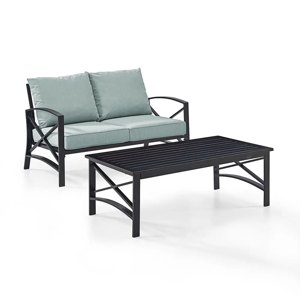 KO60010BZ-MI Kaplan 3 Piece Black and Blue Patio Loveseat and Table Set-1