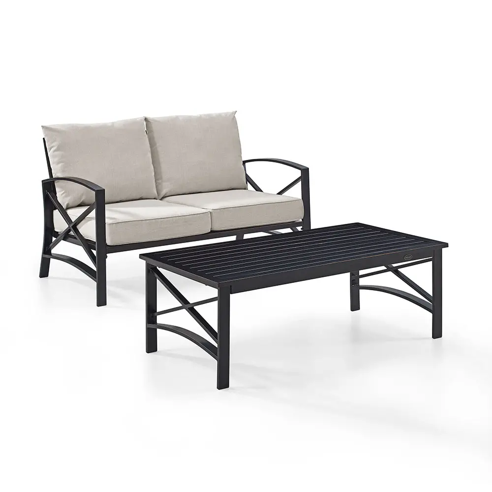 KO60010BZ-OL Kaplan Black and Beige Patio Loveseat and Table Set-1