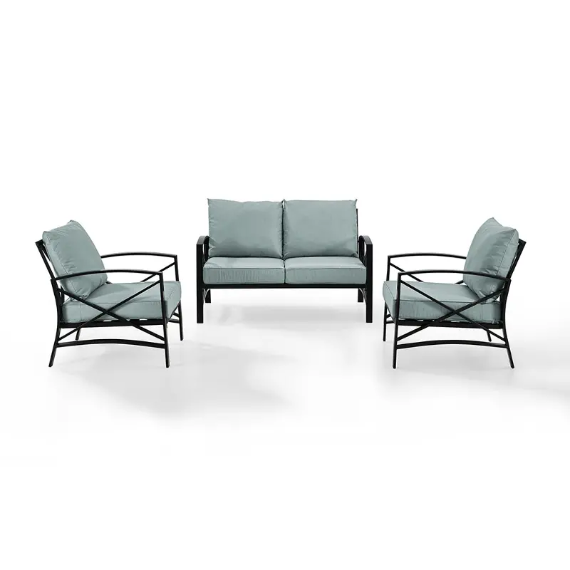 Kaplan 3 Piece Black and Blue Patio Seating Set