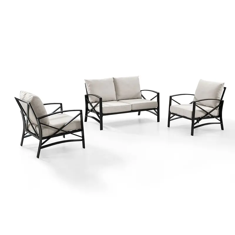 Kaplan 3 Piece Black and Beige Patio Seating Set