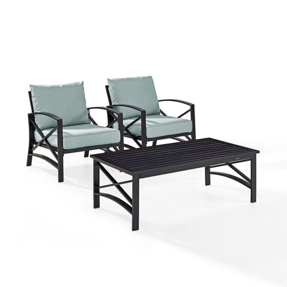Kaplan 3 Piece Black and Blue Patio Armchair Set