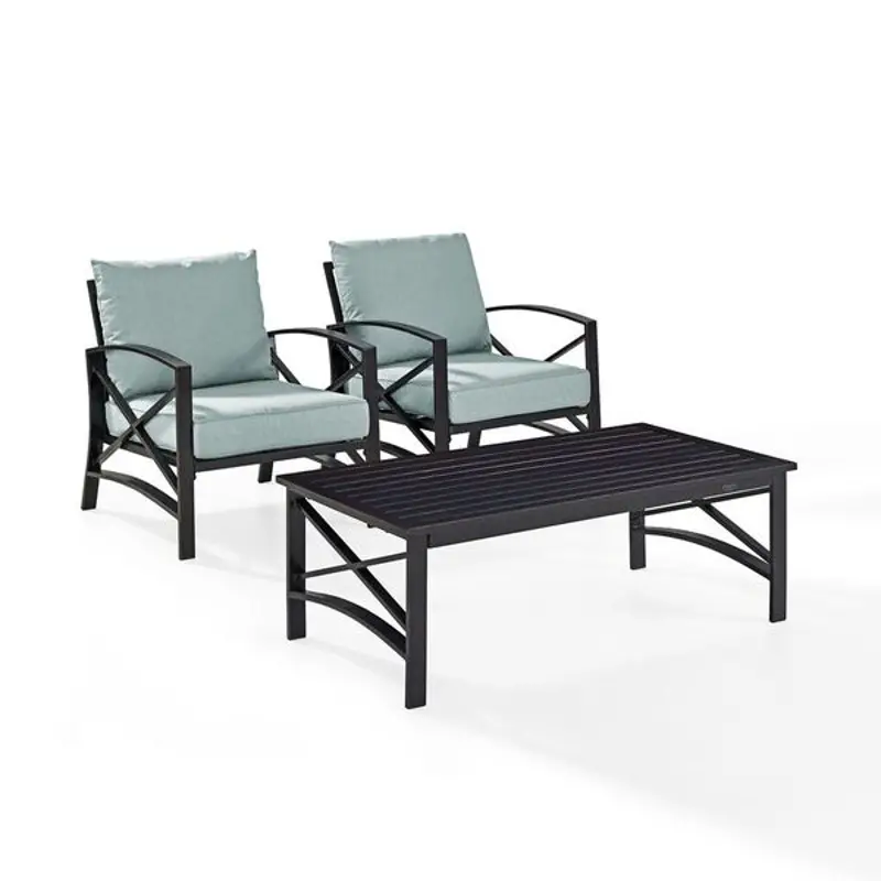 Kaplan 3 Piece Black and Blue Patio Armchair Set