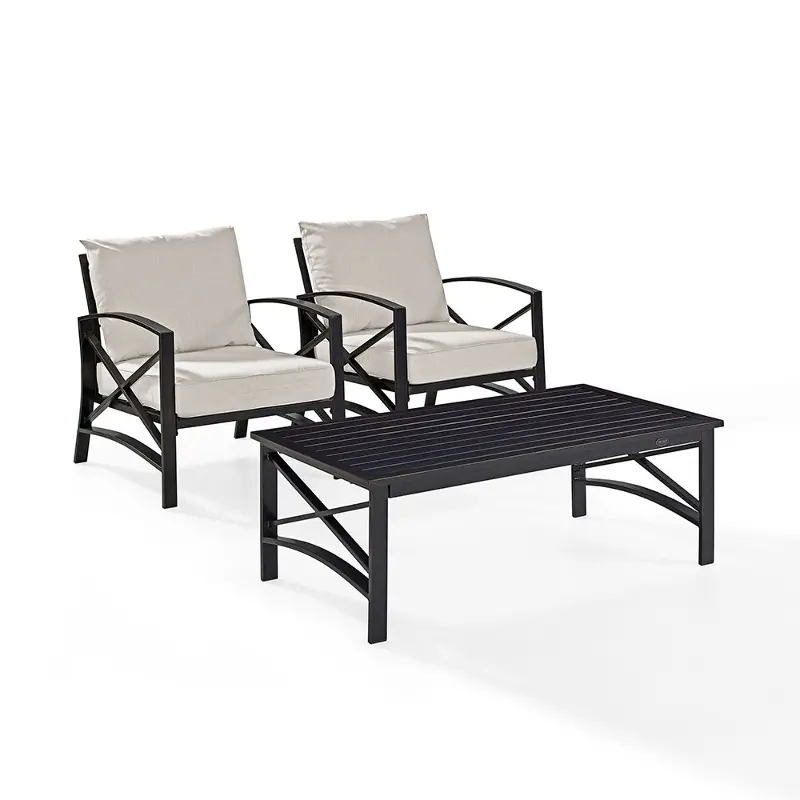 Kaplan 3 Piece Black and Beige Patio Armchair Set