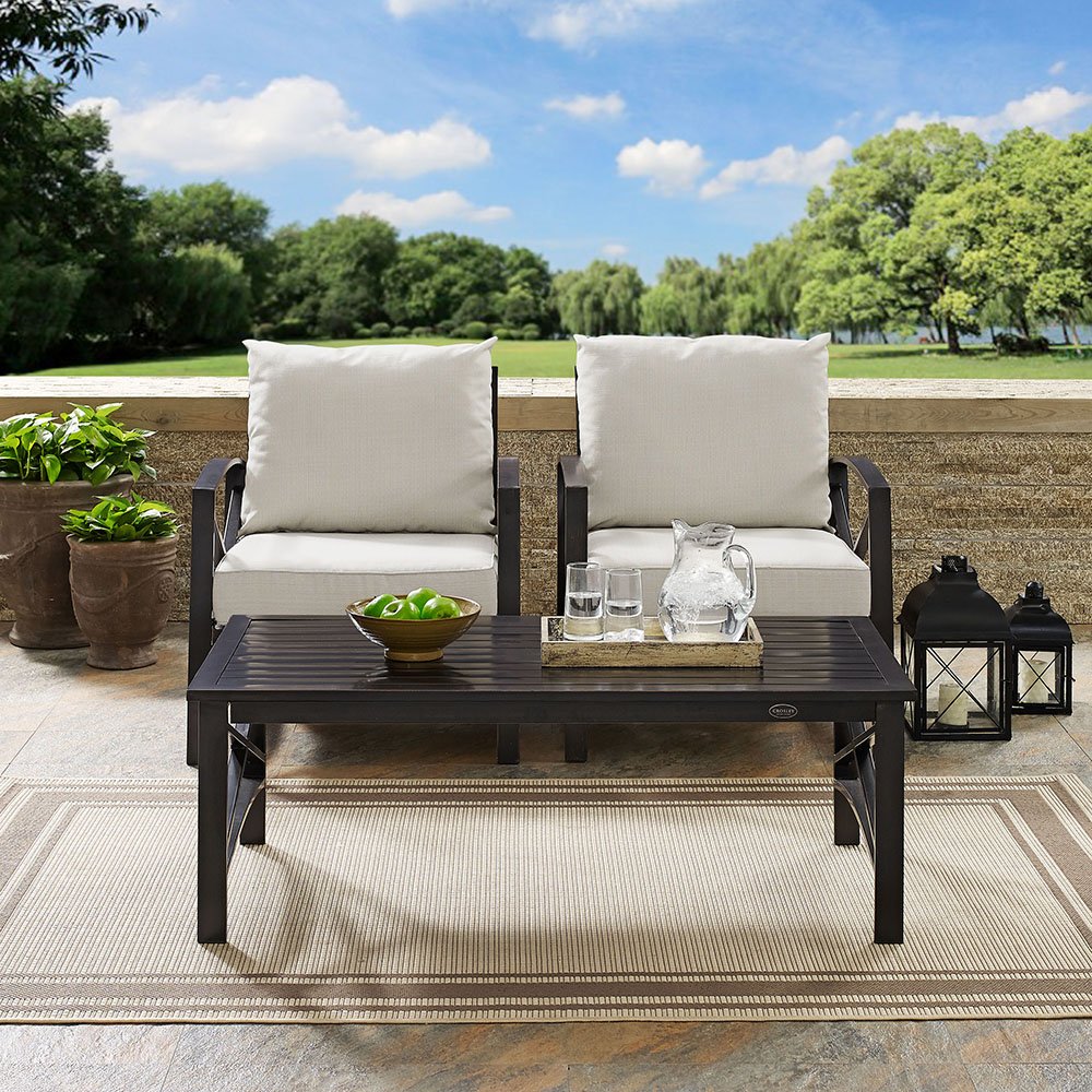 Kaplan Cream and Bronze 3 pc Patio Armchair Set