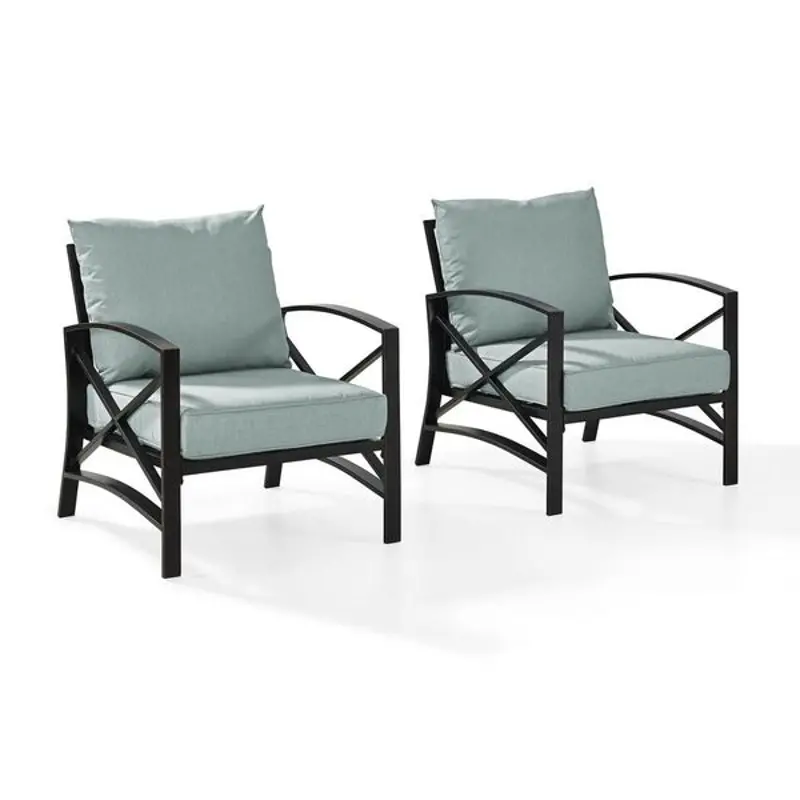 Kaplan Black and Blue Patio Armchairs, Set of 2