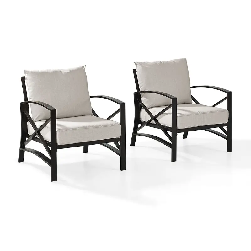 Kaplan Black and Beige Patio Armchairs, Set of 2