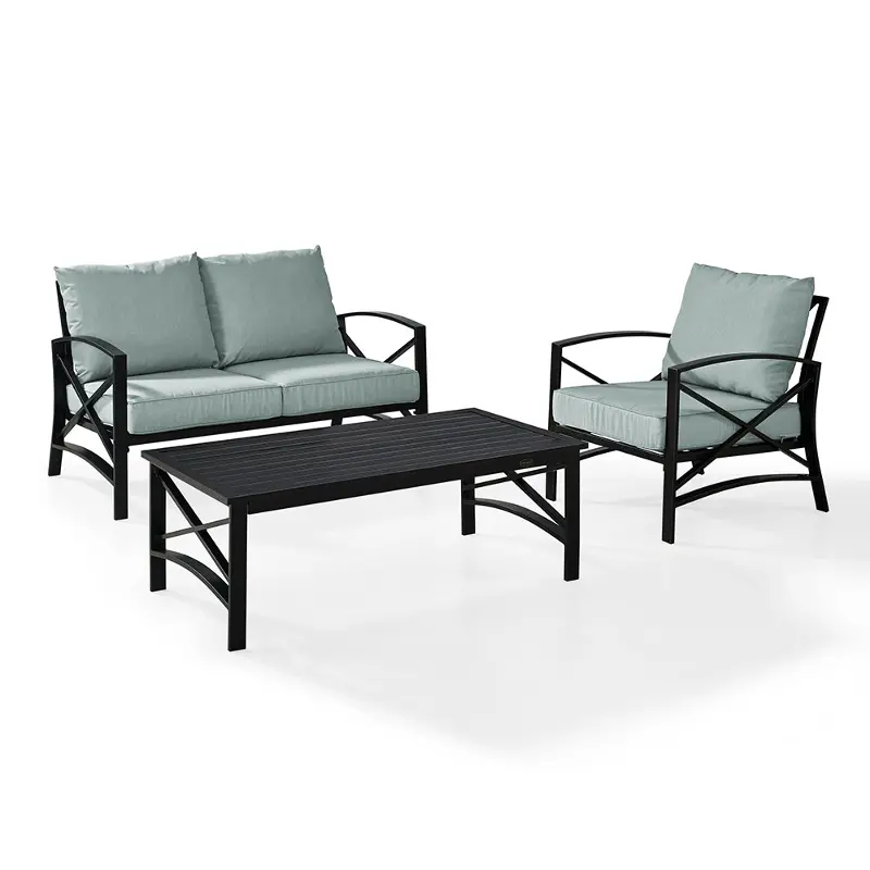 Kaplan 3 Piece Black and Blue Patio Seating Set