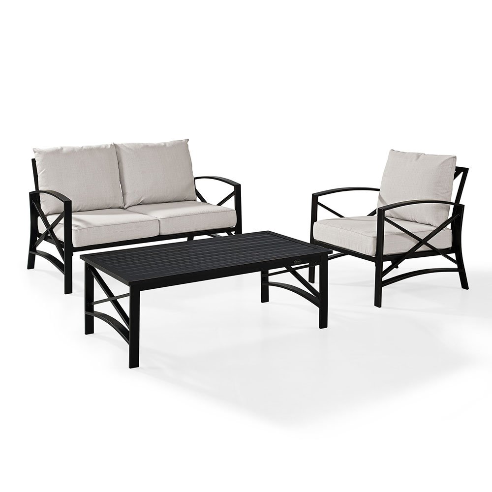Kaplan 3 Piece Black and Beige Patio Seating Set