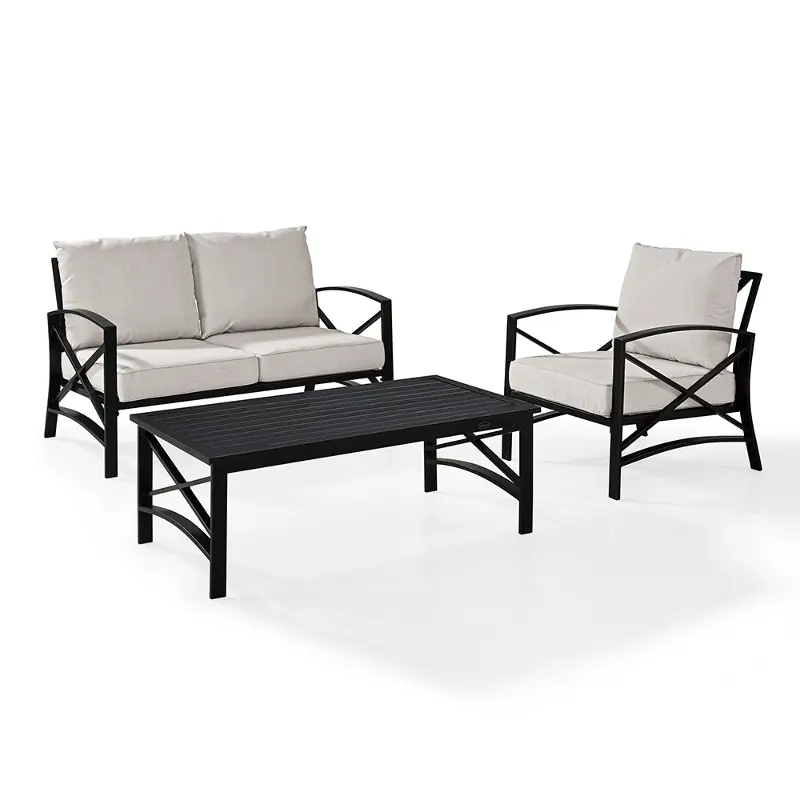 Kaplan 3 Piece Black and Beige Patio Seating Set