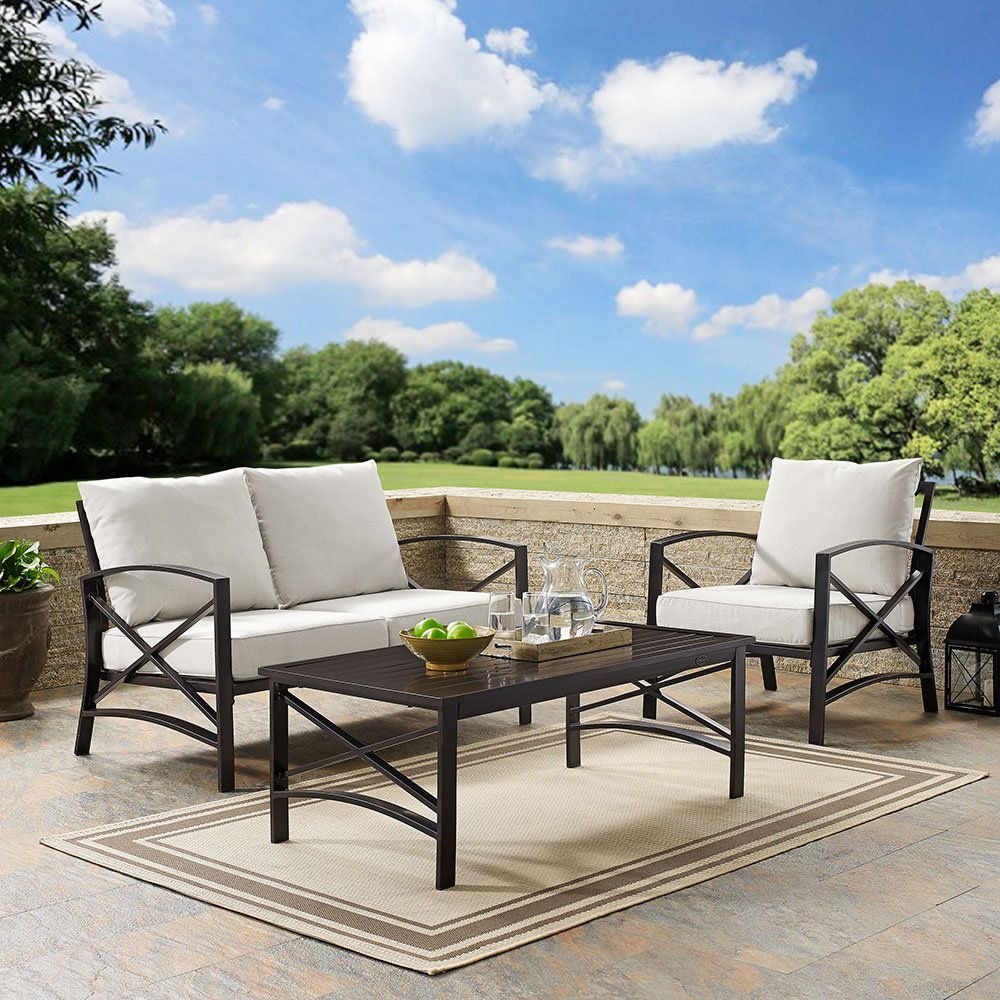 Kaplan Cream and Bronze 3 pc Patio Furniture Set