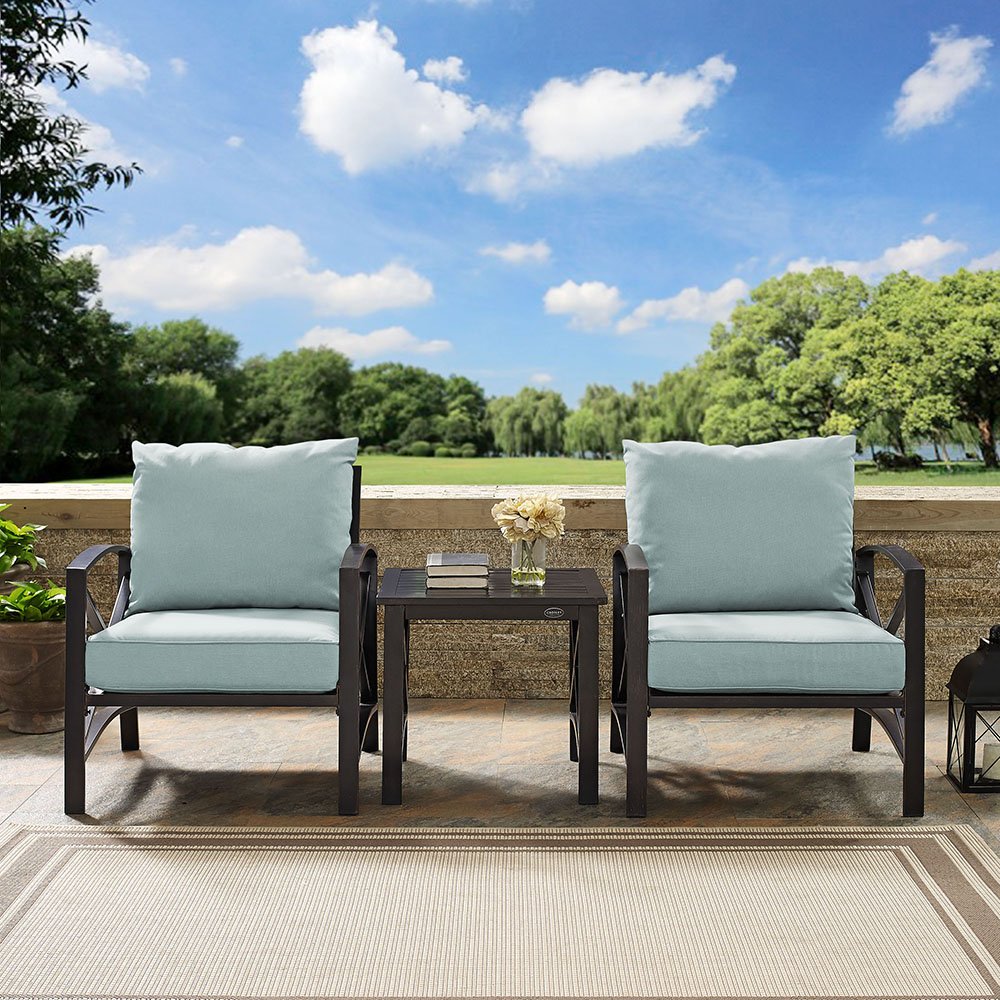 Kaplan3 Piece Blue Mist and Bronze Patio Armchair Set