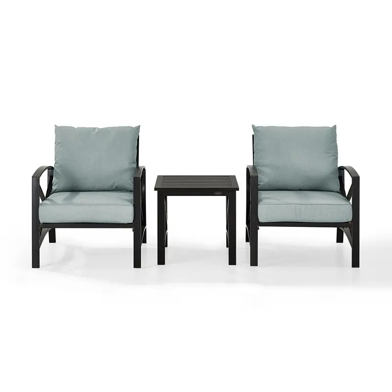 Kaplan3 Piece Blue Mist and Bronze Patio Armchair Set