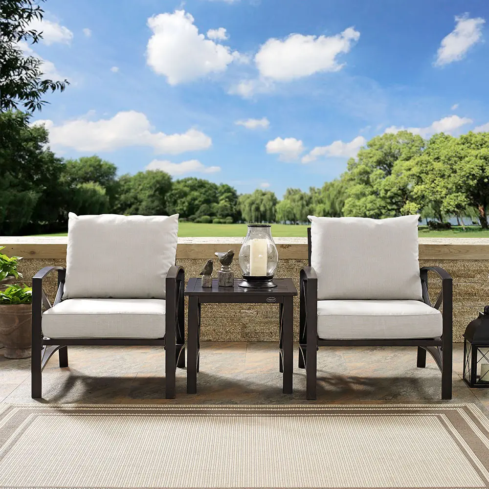 KO60016BZ-OL Kaplan Cream and Bronze 3 pc Patio Armchair Set-1