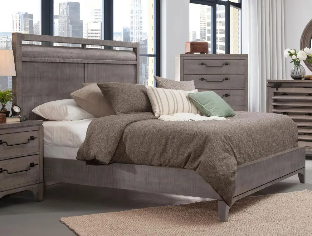 Rustic Contemporary Old Gray 5 Piece King Bedroom Set - Bohemian-1