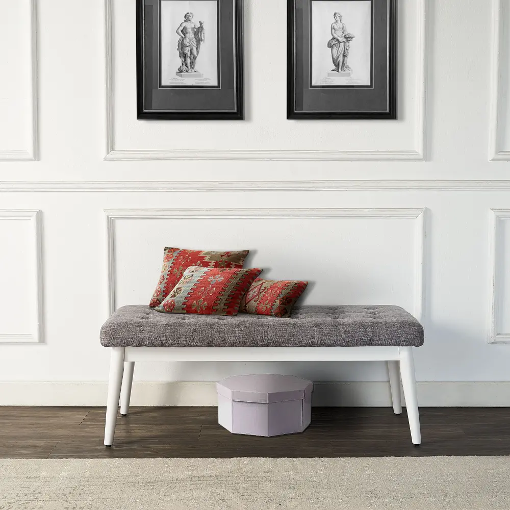 CF6019-WH Landon White and Gray Upholstered Bench-1