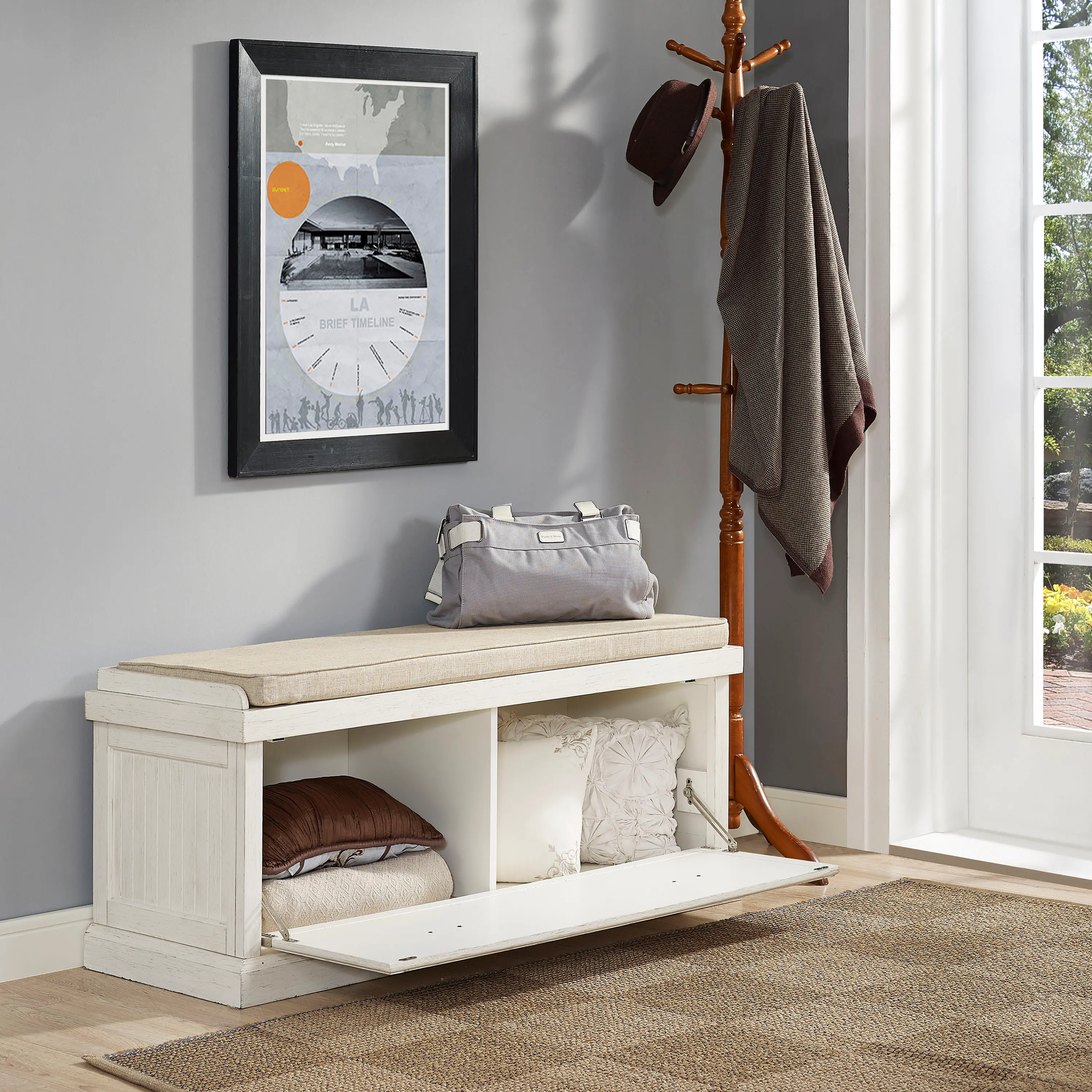 Seaside Distressed White Entryway Bench