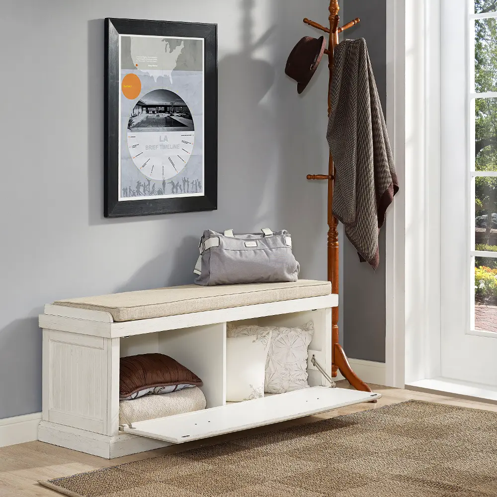 CF6011-WH Seaside Distressed White Entryway Bench-1