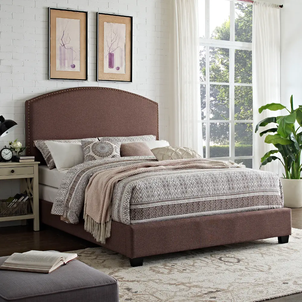 KF05008BO Classic Brown Queen Upholstered Bed - Cassie-1