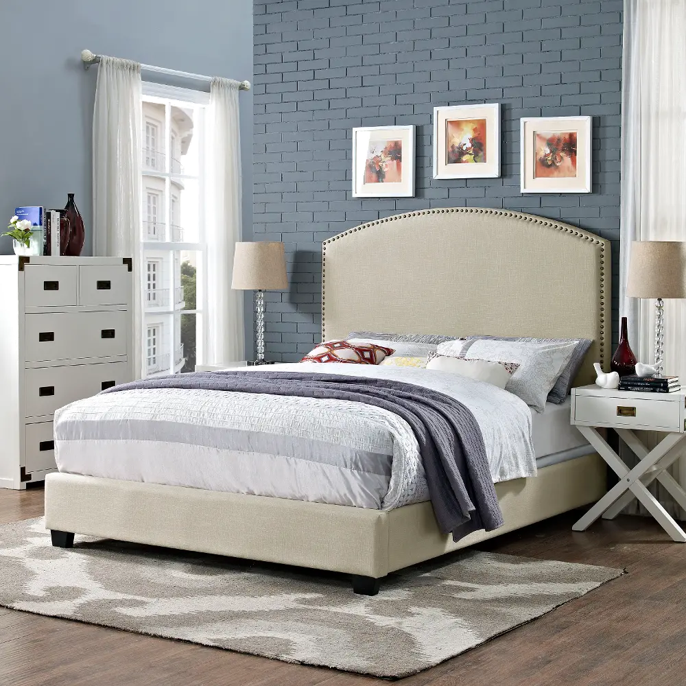 KF705008CR Classic Creme Queen Upholstered Bed - Cassie-1