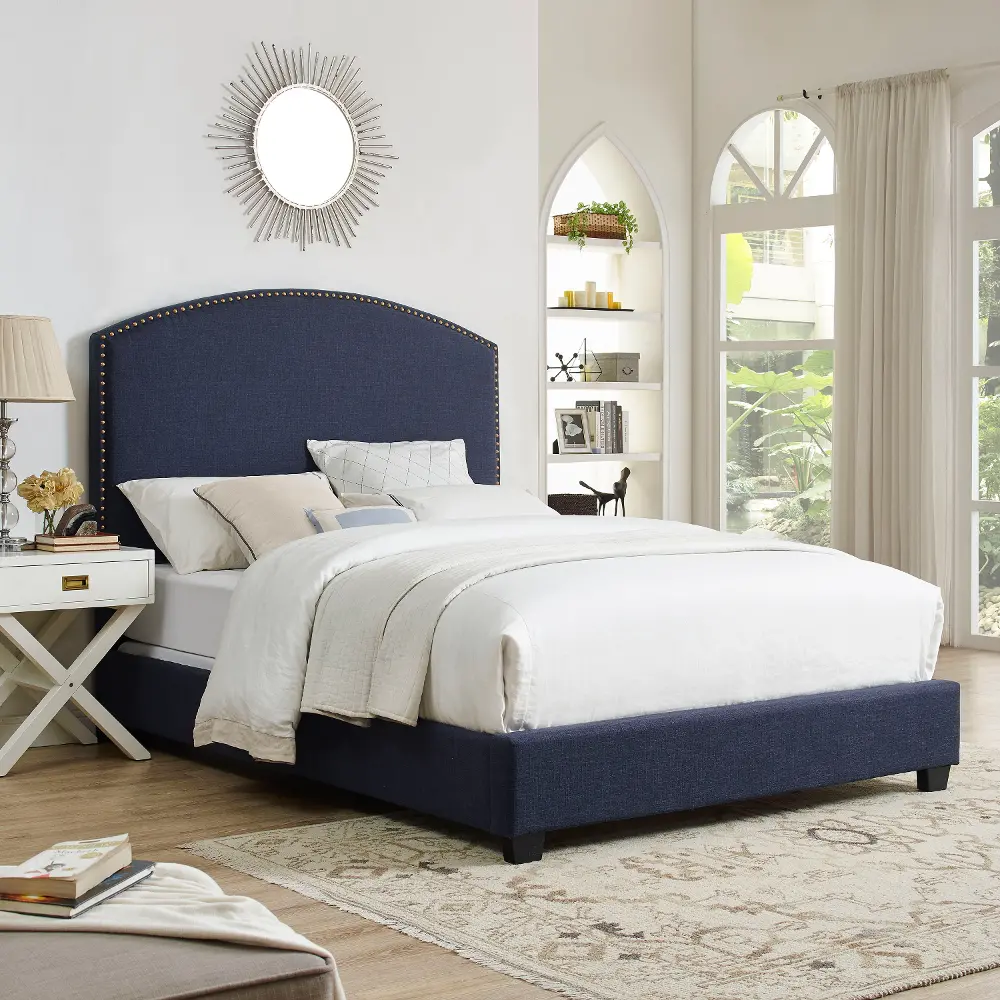 KF705008NV Classic Navy Queen Upholstered Bed - Cassie-1