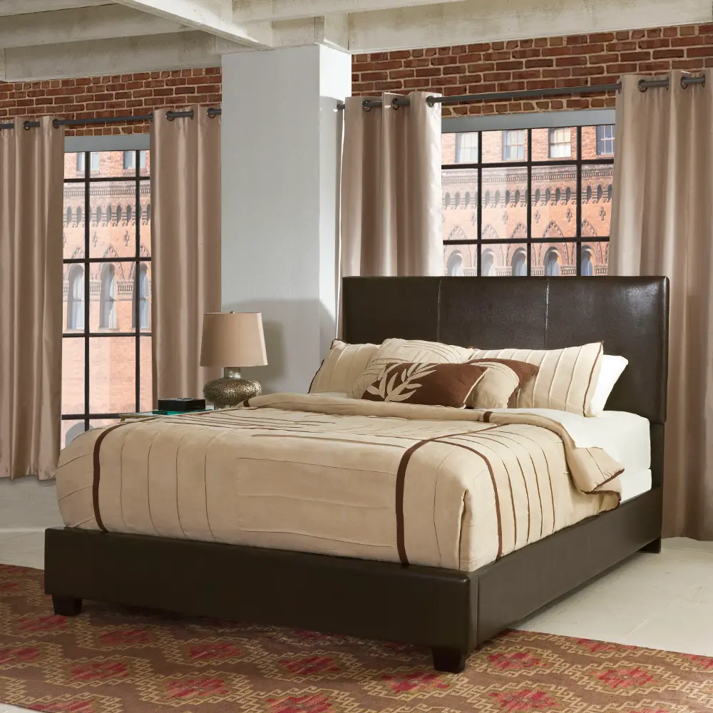 KF705002BR Contemporary Brown Queen Upholstered Bed - Drake-1