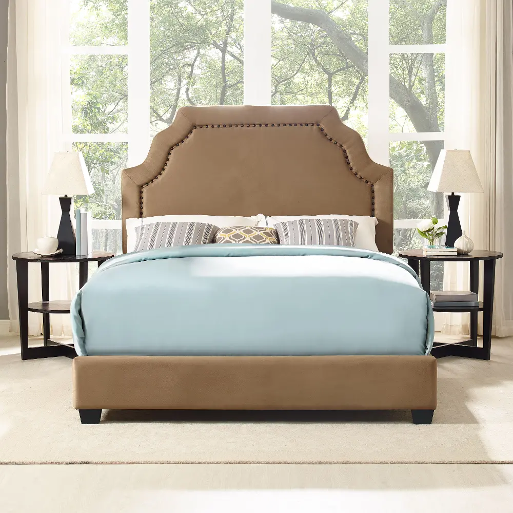 KF705009CM Classic Camel Brown Queen Upholstered Bed - Loren-1