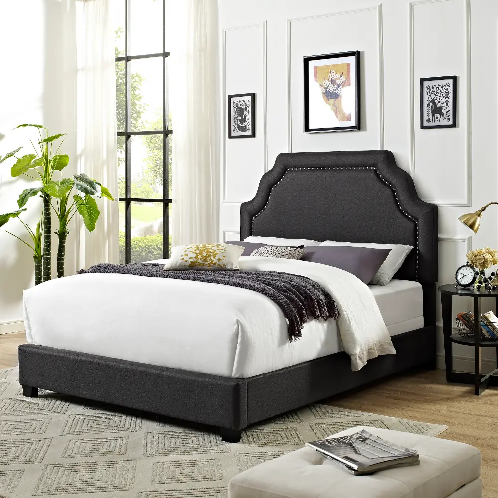 KF706009CL Classic Charcoal Gray King Upholstered Bed - Loren-1