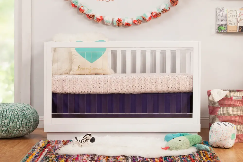 Modern White and Acrylic 3-in-1 Convertible Crib - Harlow-1