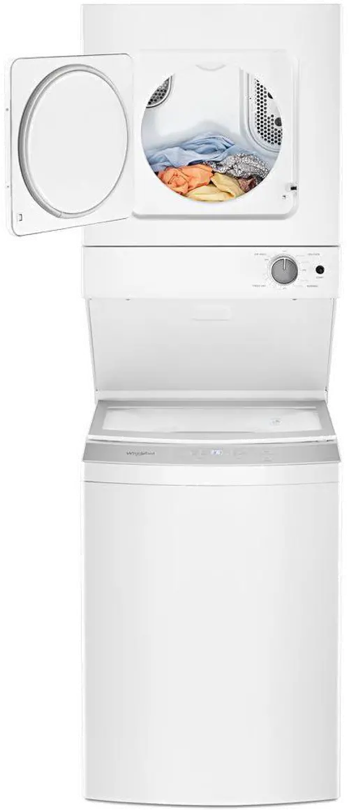 WET4024HW Whirlpool 24 Stacked Laundry Center Washer + Electric Dryer with  EasyView Glass Lid - White