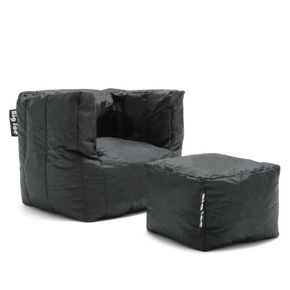 0670602/CHAIR+OTTMAN Contemporary Black Bean Bag Chair and Ottoman - Cube -1
