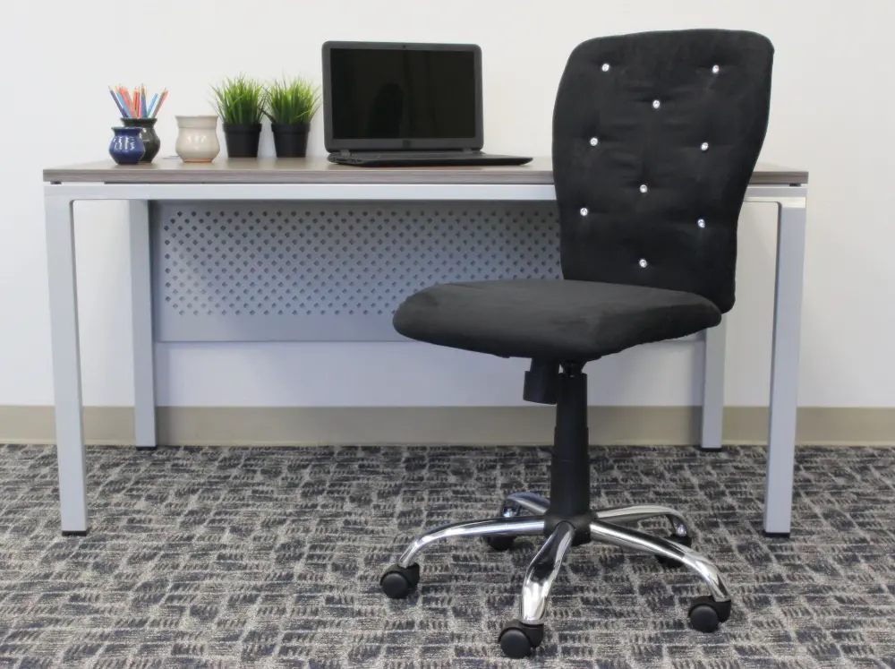 Black Office Chair with Crystal Buttons-1