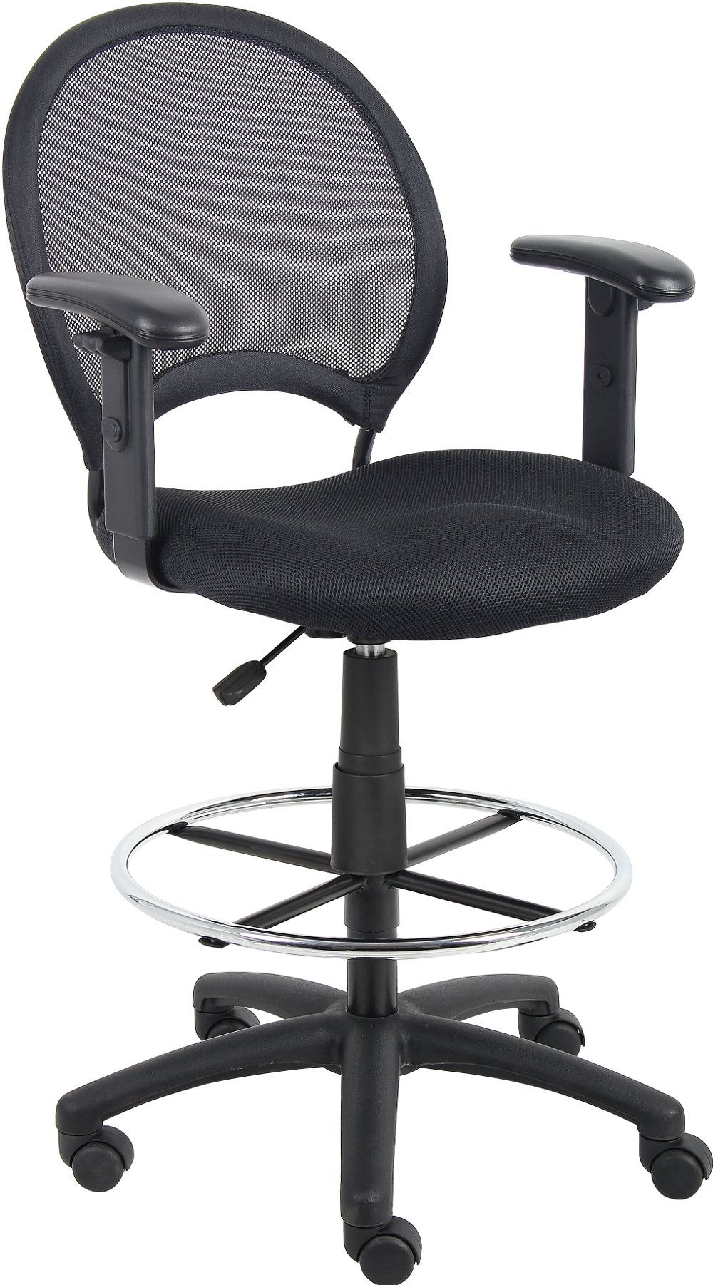 Black Mesh-Back Drafting Chair