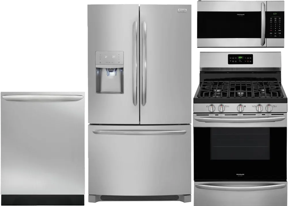 .FRG-GAL-BTM-GAS-S/S Frigidaire 4 Piece Gas Kitchen Appliance Package with 26.8 cu. ft. French Door Refrigerator - Stainless Steel-1