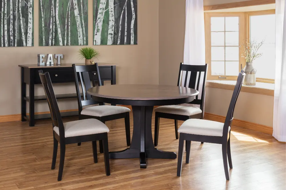 Maple and Black 5 Piece Round Dining Set - Sterling-1