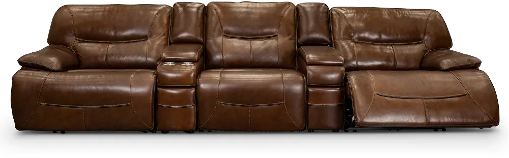 Bramble Brown Leather-Match Power Reclining Sectional Sofa - Max-1