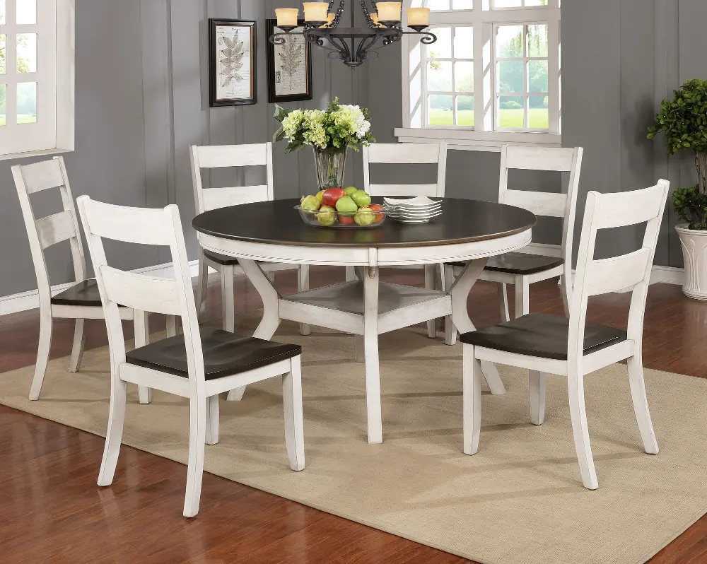 White and Brown 7 Piece Dining Set - Perrin-1