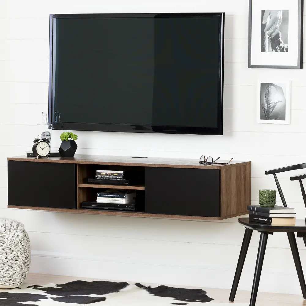 11506 Natural Walnut and Black Wall Mounted Medial Console - Agora-1